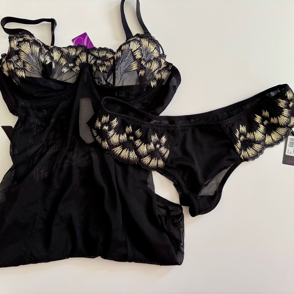 NWT | Figleaves Boudoir | Tantalize Underwire Slip and Tanga Set | Size 34D & 14